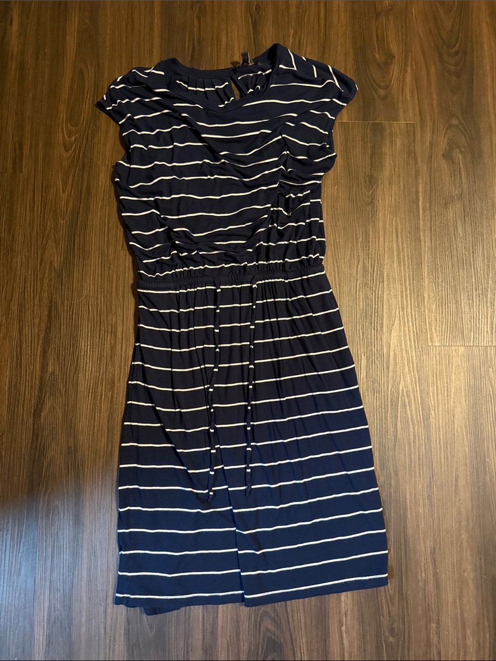 Banana Republic Navy and White Striped Midi Dress